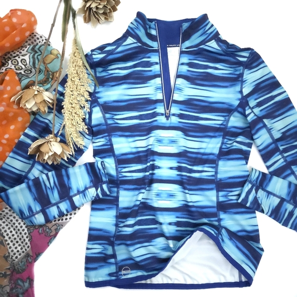 Ralph Lauren Tops - Lauren Ralph Lauren Blue Patterned Women's Work Out Quarter-Zip Pullover S